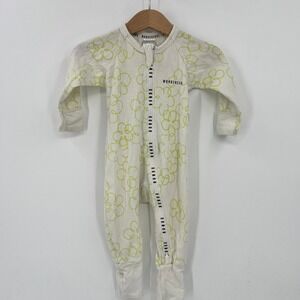 Bonds Wondercool Wondersuit 3-6 Months Cream Lime Green Floral Mesh Romper